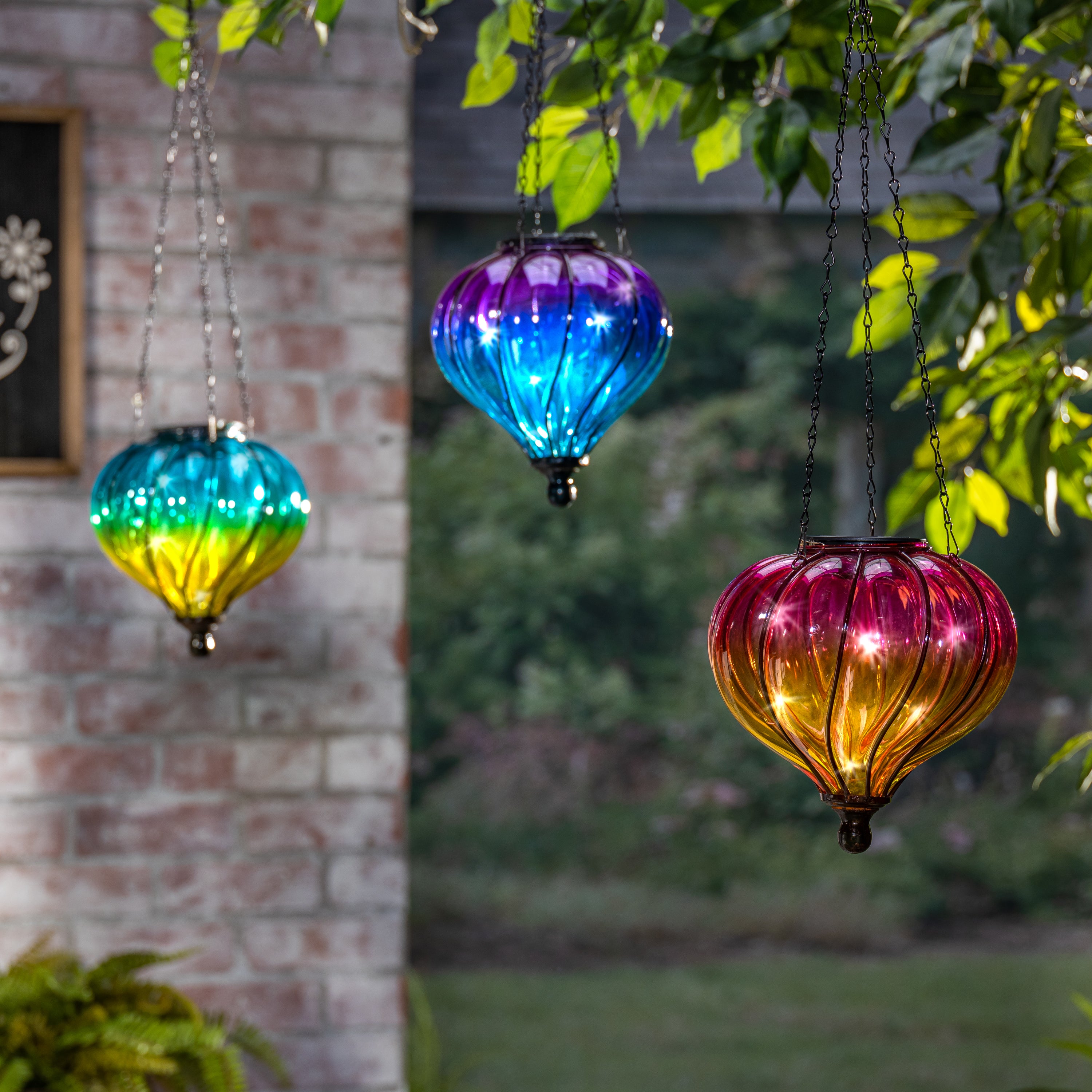 5.9 in Solar Lit Hand Blown Glass Luminary, set of 3